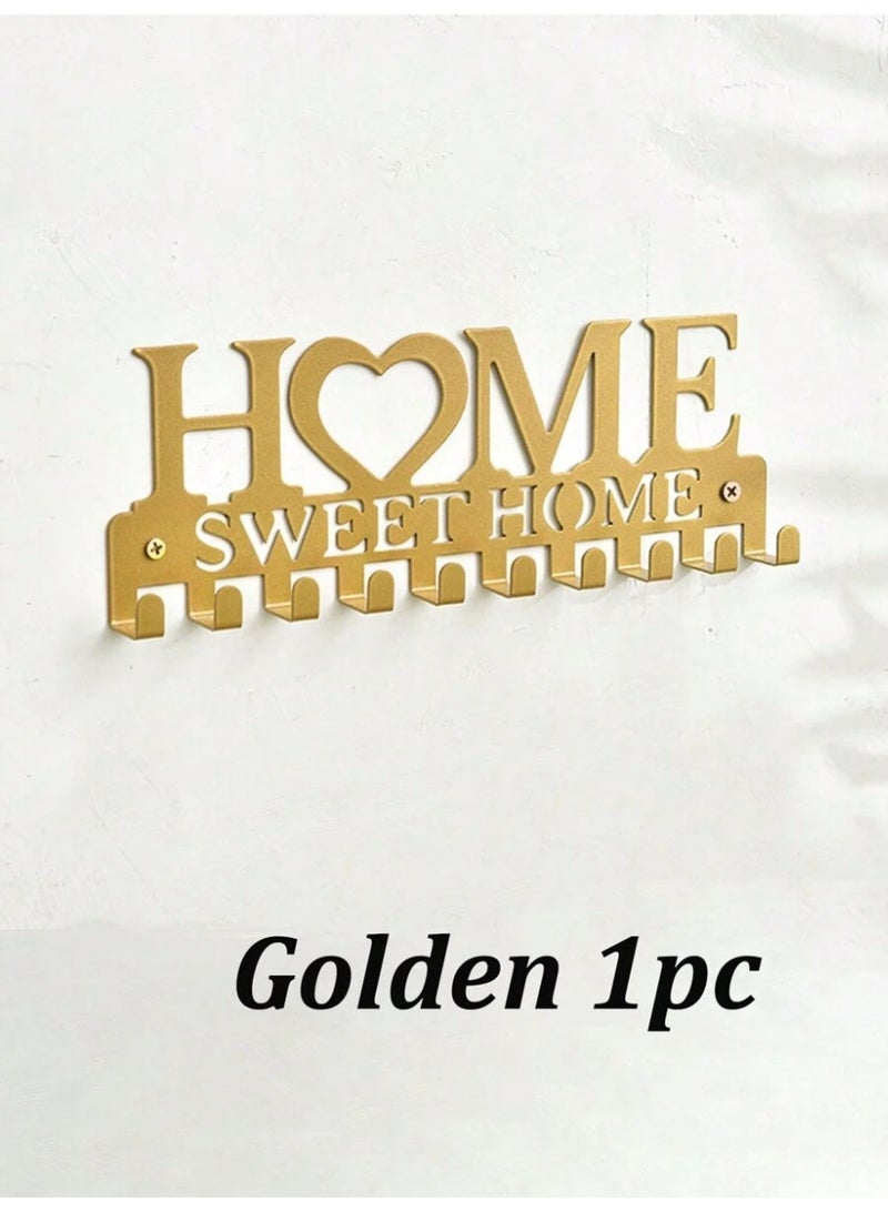Home Sweet Home Wall Key Holder – Decorative Metal Key Rack with Hooks – Gold Wall Organizer for Entryway & Hallway – Modern Home Décor (1 PC)